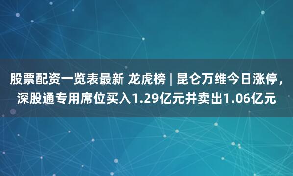 股票配资一览表最新 龙虎榜 | 昆仑万维今日涨停，深股通专用席位买入1.29亿元并卖出1.06亿元